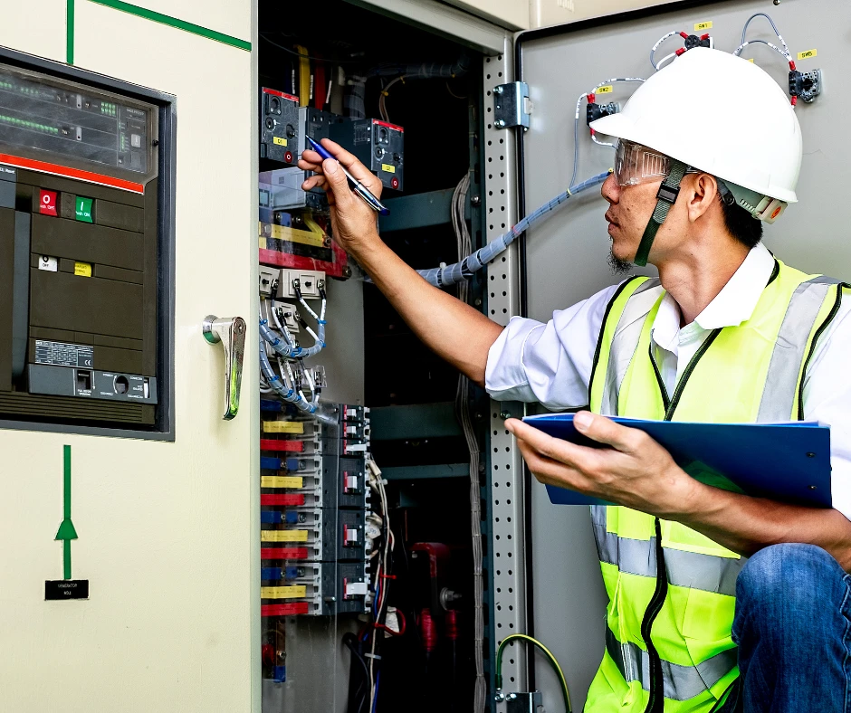 técnico eligiendo el armario eléctrico ideal